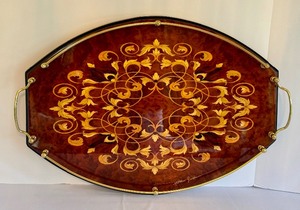 lot 234 image: Vintage Marquetry Wooden Inlaid Decorative Tray