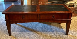 lot 215 image: Tile Top Coffee Table with Drawers