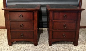 lot 216 image: Two Tile Top Side Tables with Three Drawers