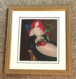 lot 149B image: Framed Reclined Nude with Roses Limited Edition Serigraph by Linda Le Kinff