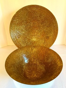 lot 303 image: Two Beautiful Glass Gold Colored Serving Dishes by Simply Designz