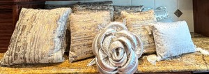 lot 325 image: Set of Coordinating Metallic Thread Decorative Throw Pillows