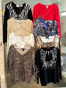 lot 398 image: Eight Beautiful Size Large Womens Shirts by Carina, Cache, St. John, August Silk and More