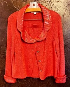 lot 318A image: St John by Marie Gray  Adorable 2 Piece Sweater and Skirt in Deep Coral with Embellishments