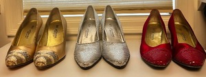lot 320A image: 3 Pairs of St. John Shoes in Silver, Gold and Red