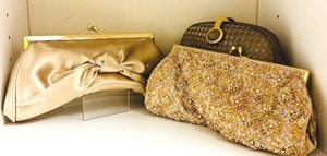 lot 418 image: A Fine Night Out with Three Purses in Gold  Taupe Beads, Bows and More by Carlo Felline and Elan