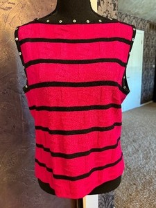 lot 439 image: St. John Sport Sleeveless Hot Pink and Black Striped Knit Sweater