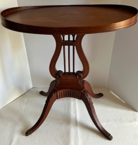lot 46 image: Vintage REGENCY Style Mahogany Tray TABLE with Harp  Lyre Pedestal Base