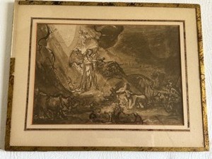 lot 10 image: Vintage REMBRANT Van Rijn PROCLAMATION OFTHE SHEPHERDS Fine Art Print Matted & Framed