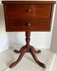 lot 51 image: Vintage Early 20th Century Wooden Sewing Box Side Table With Two Drawers