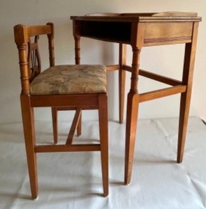 lot 60 image: Antique Harp  Lyre Small Writing Desk and Slip In Chair