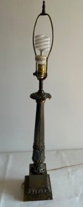 lot 61 image: Vintage Neoclassical PEDESTAL Metal Table Lamp