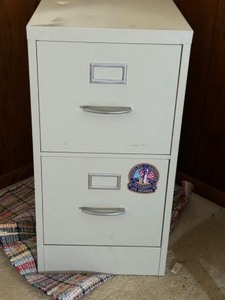 lot 62 image: Vintage Metal Two Drawer Filing Cabinet Creamy Ivory Color Metal