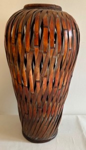 lot 79 image: Tall EAST INDIES Decorative Vase Split Wood Bamboo Urn Shaped