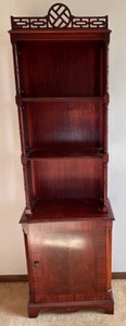 lot 17 image: Antique Asian Chippendale Etagere Mahogany Display Cabinet w Open Lattice Work