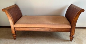 lot 85 image: Wicker Rattan Plantation Style Upholstered Cane Sided SETTEE Bench