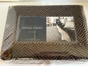 lot 91 image: New THOMAS OBRIEN Vintage Modern Bronze Collection Espresso Diamond Striped King Duvet