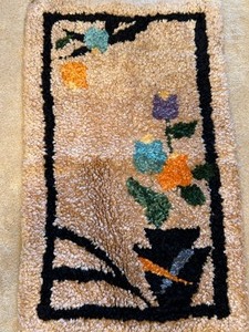 lot 102 image: Vintage LATCH wall Hanging Modern Floral Planter Design Aqua Orange and Black on a Tan Background