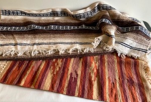 lot 107 image: Vintage Pair of MEXICAN Woven Rug & Horse Blanket With Fringe