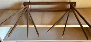 lot 119 image: Antique Primitive Fold Up Clothes  Towel Drying Rack Wall Hanging