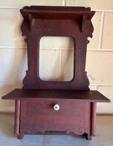 lot 129 image: Antique Victorian Hardwood Mirrored WALL Flip Down Shelf Small Desk