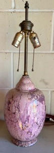 lot 131 image: Early Pink & Gold Splash Luster Ginger Pot Made into a Lamp Artist Signed on Bottom