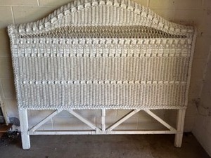 lot 140 image: Vintage White WICKER HEADBOARD Intricately Woven Queen Size