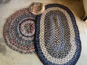 lot 151 image: Vintage Lot of Primitive RAG RUGS Hand Made Folk Art Decor - Qty 3