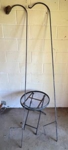 lot 154 image: Black Mesh Metal Folding Patio Table and Tall Shepherds Hooks Garden Decor