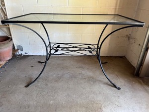 lot 171 image: Vintage MCM Cast Iron Black Based Glass Topped Outdoor Patio TABLE Rectangle