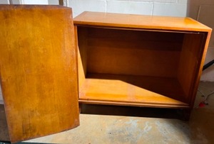 lot 173 image: Vintage Wood Open Faced Shelf Cabinet w Two Shelves Warm Brown Patina