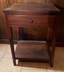 lot 181 image: Vintage Wood Side Table With Front Drawer in a Dark Stain