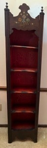 lot 185 image: Tall Narrow GOTHIC Finial Topped Open Face Bookshelf Trinket Display Piece Hand Painted Floral Design