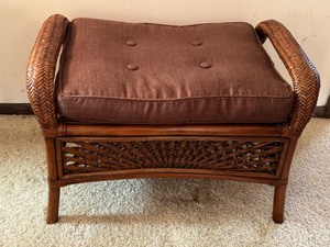 lot 188 image: Wicker Rattan Footstool Small Bench with Cushion