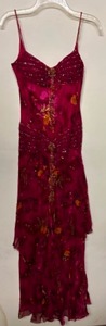 lot 193 image: SUE WONG Nocturne Collection Silk Beaded Evening DRESS in Red Floral Fancy Sz 2