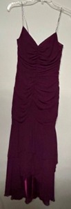 lot 194 image: ABS Evening By Allen Schwartz Rouched Satin Evening DRESS in Purple with Rhinestone Spaghetti Straps Sz 4