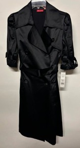 lot 196 image: ELLE Classy Ladies Satin Trenchcoat Jacket Dress Evening Attire Sz S Black New With TAGS