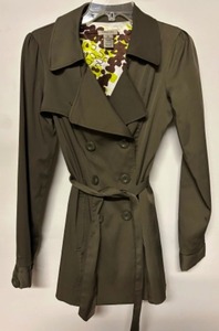 lot 207 image: VERTIGO Paris Loden Green TRENCH Jacket COAT with Patterned Liner Ladies Size XS