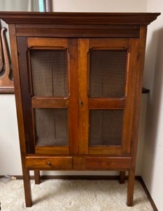 lot 209 image: Antique 19th century PIE SAFE Handcrafted Cabinet w Copper Grated Mesh Panels Unique Primitive Piece