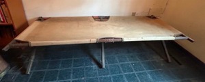 lot 211 image: Vintage WWII Fold Up Soldiers Personal Folding Army COT in Durable Canvas w Wood Frame