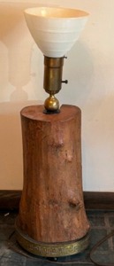 lot 213 image: Vintage MCM Hand Crafted LOG Floor LAMP With Glass Shade Attributed to Artis George Wilson 