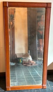 lot 219 image: Antique Solid Wood Framed Beveled WALL MIRROR Rich Patina Color