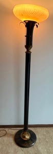 lot 224 image: ART DECO Torchiere Floor LAMP With Glass Shade & Asian Motif