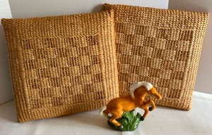 lot 227 image: Vintage MCM Wicker Decorative PILLOWS & Ceramic Horse Sculpture