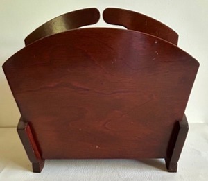 lot 256 image: Vintage MCM Wood Modern Lines 2 Compartment Magazine Rack Storage Piece