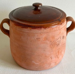 lot 257 image: Vintage Mid Century FRENCH Vallauris Terracotta Confit Covered POT made in France