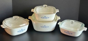lot 270 image: Vintage CORNING WARE Cornflower Blue Classic Casserole Pieces Cookie Collectibles - Qty 8 pcs.