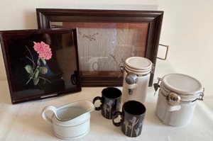 lot 290 image: Collectible Lot of Serving Pieces Including Tray, Mugs, Canisters and a Creamer Pitcher - W Germany