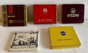 lot 359 image: Vintage Cigarette Tins with Various Brand Names and Colorful Logos