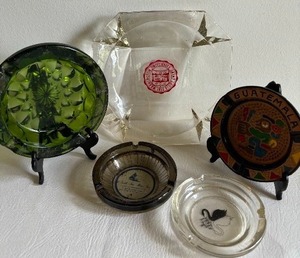 lot 356 image: Colorful Cut Glass Vintage Ashtray, University of Washington Ashtray and Motor Inn Ashtray